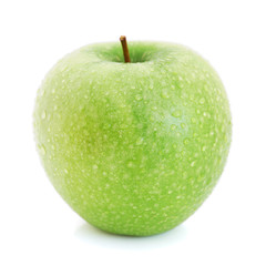 Green apple with water drops