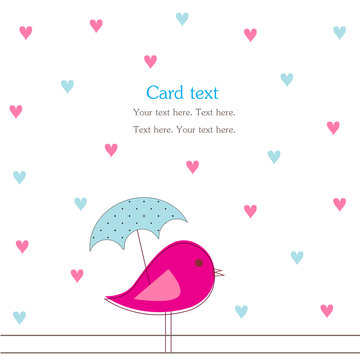 Bird with umbrella, romantic card