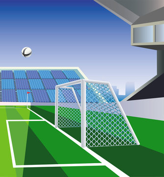 Soccer  field, goal and stadium. Vector illustration.