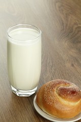 Glass of milk and pie