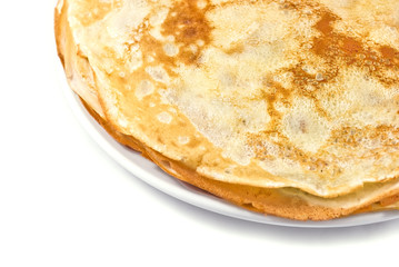 Fresh pancakes on a white plate