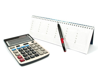Calculator, a pen, a diary