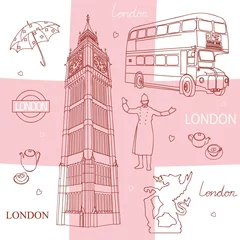 Peel and stick wall murals Doodle Symbols of London