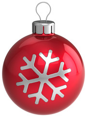 Fototapeta premium Red christmas ball with snowflake. New year decor. 3D render