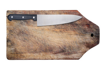 Kitchen knife on wooden table, isolated.