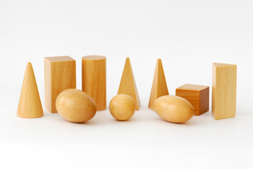 Wooden Geometric Objects against White Background