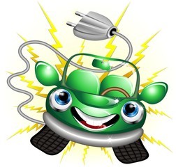 Auto Elettrica Ecologica Cartoon-Electric Car-Vector © BluedarkArt