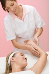 Fototapeta na wymiar Body care - woman hand massage