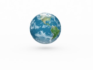 Earth model on white background with shadow