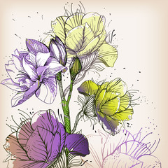 blossoming branch with colored flowers