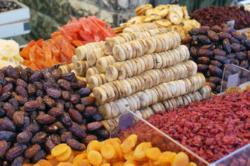 dried fruits on market stand