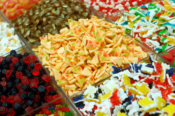 market stand of colorful candies
