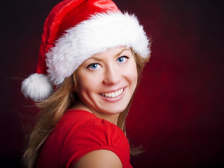 young christmas woman over dark