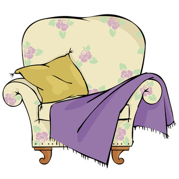 Chair With A Pillow And Blanket