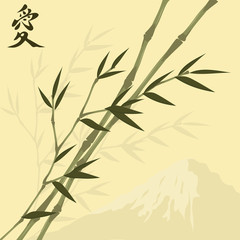 vector japanese illustration with bamboo and mountain