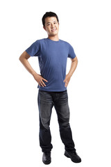 young man standing isolated on white background