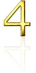 3d golden number 4 with reflection