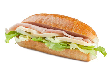 Panino con prosciutto cotto, formaggio fresco e insalata