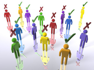 3D figures with ticks or X's (with emphasis on diversity)