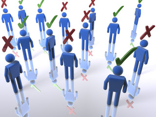 3D voters with ticks or X's