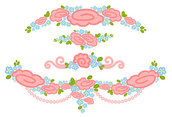 Vector set of valentine`s day elements with flowers