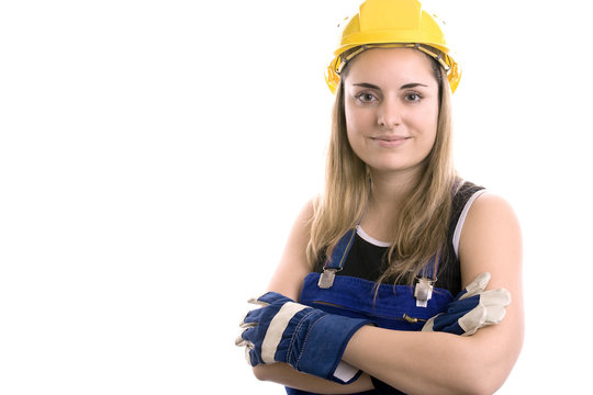 zufriedene Bauarbeiterin