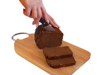 Woman cutting bread