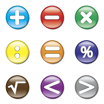 Set de botones brillantes con signos de matematicas
