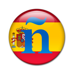 Obraz premium Boton brillante texto Ñ con bandera España.jpg