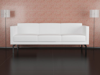 White sofa, two floor lamp in the room, 3d illustrations