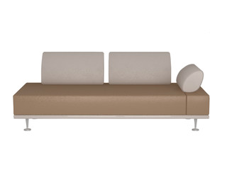 Modern brown sofa isolated on white background, 3D illustrations