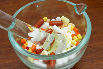 Mortar and pestle with drugs