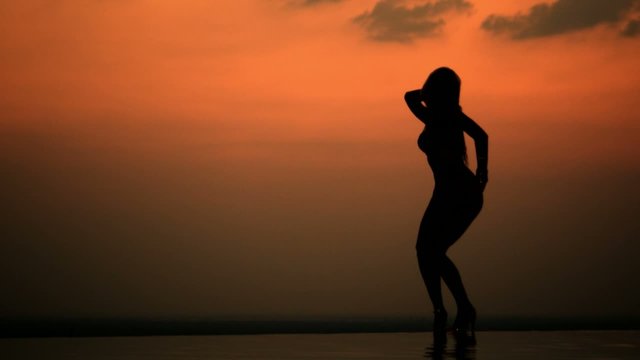 Silhouette of the girl at sunset