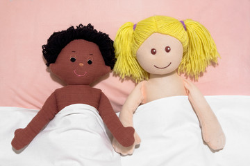 Interracial couple concept , with handmade rag dolls - 26511073