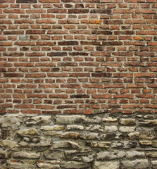 very old brick and worn stone wall