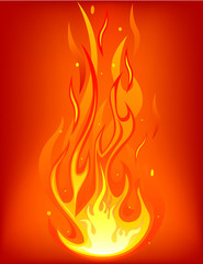 Fire flame on red background