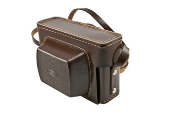 old brown leather camera case