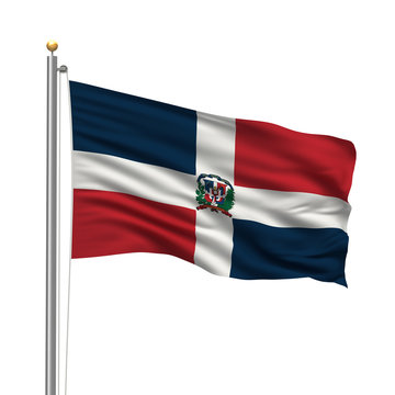 Flag of Dominican Republic waving over white background