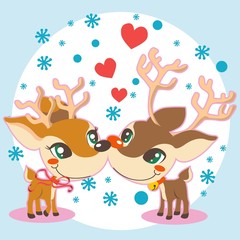 Two lovely reindeer in love on winter