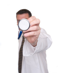 Sharply-focused stethoscope pointed by doctor