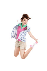 Girl jumping isolated on white background