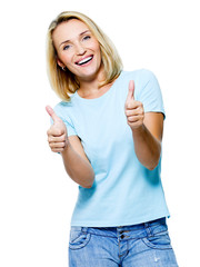 successful woman  showing thumbs