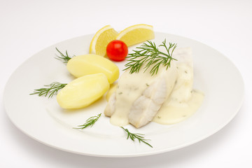 Seelachsfilet mit Dillsoße,Salzkartoffeln