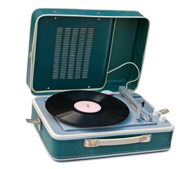 Retro portable turntable. Clipping path included.