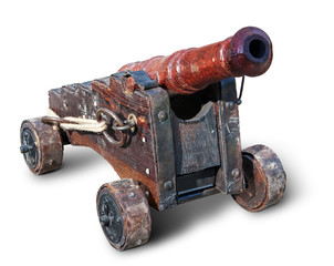 Small ancient cannon isolated. Clipping path included.
