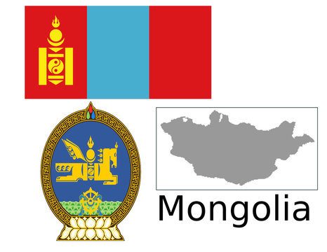 Mongolia flag national emblem map