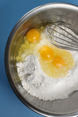 eggs and flour in a bowl