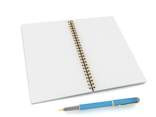 Notebook and pen on a white background