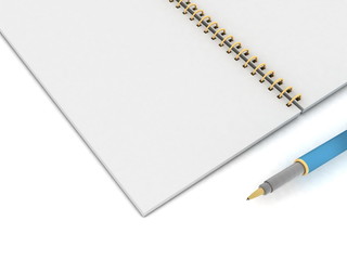 Notebook and pen on a white background