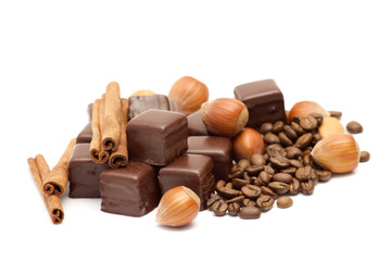 chocolate, coffee beans, cinnamon and nuts